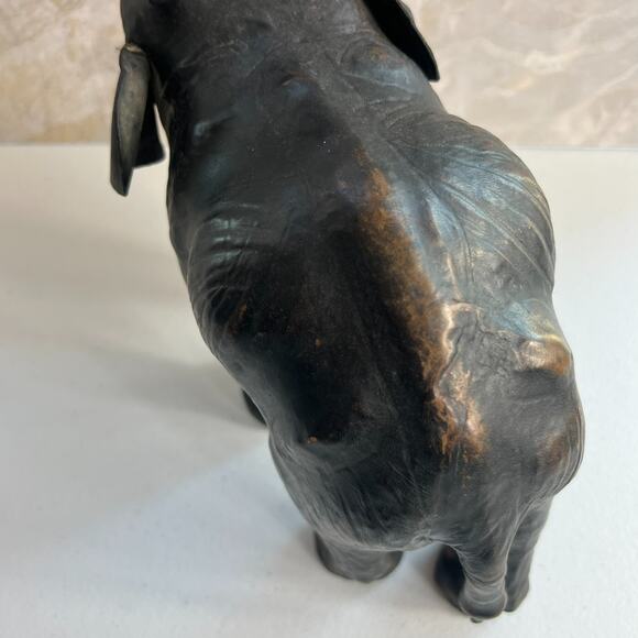 Black Leather Covered Paper Mache Elephant Sculpture Vintage Made In India - Picture 5 of 10